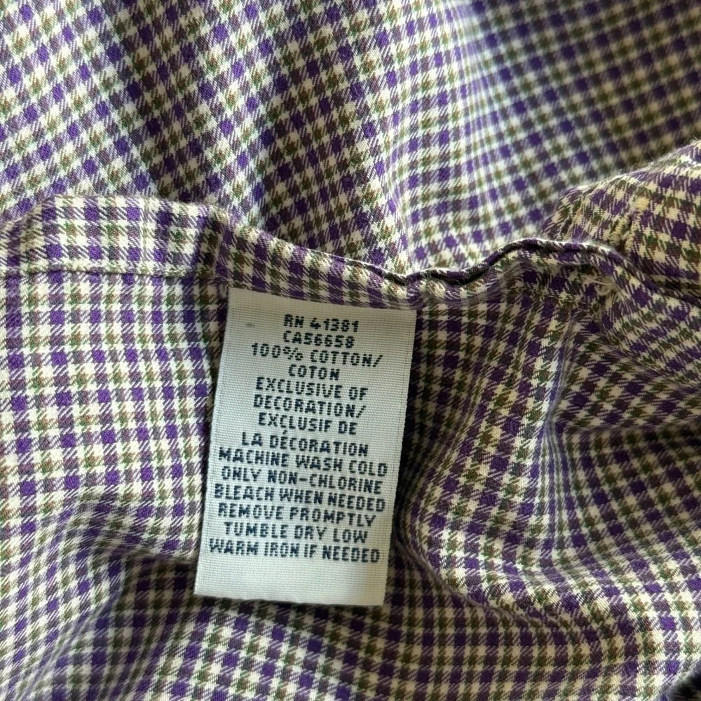 Ralph Lauren Mens Large Gingham Button Down Shirt Purple Long Sleeve Pony Preppy